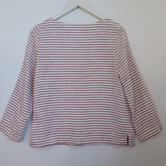 Artisan NY Top Striped Linen Boat Neck Pop Over Lagenlook Nautical Womens Small - Picture 3 of 6